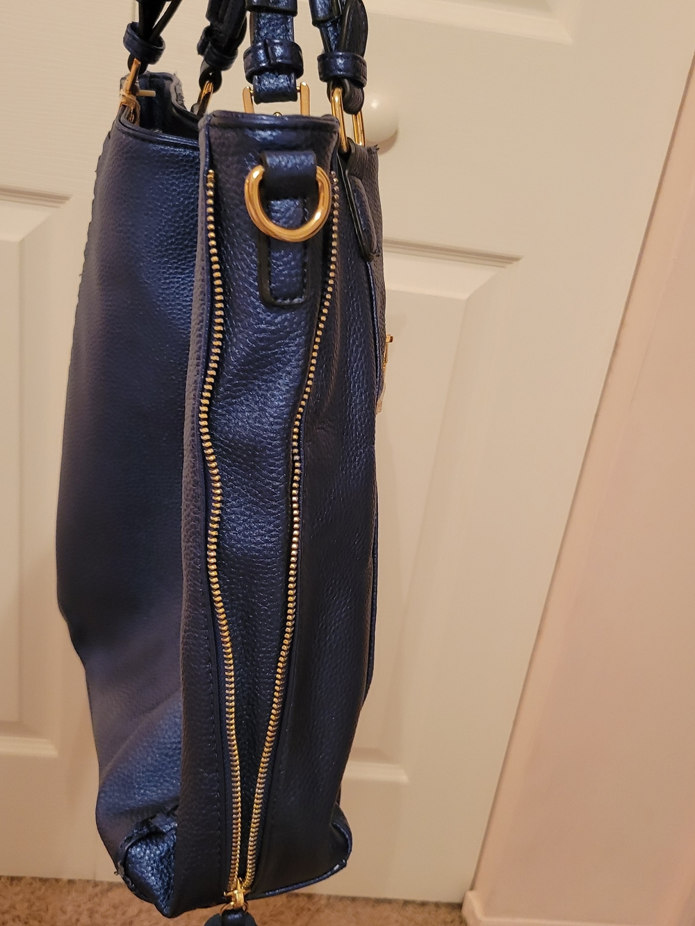 Structured Navy Tote with Gold Hardware - Picture 5 of 14